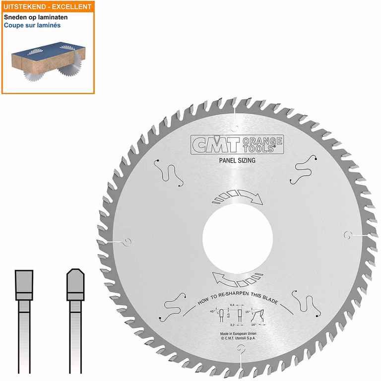 Opdeelcirkelzaagblad met hardmetalen tanden D=420mm B=80mm K=4,4mm Z72