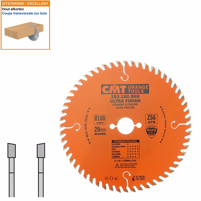 HW afkortcirkelzaag voor draagbare machines D=160mm B=20mm P=1,6mm Z56