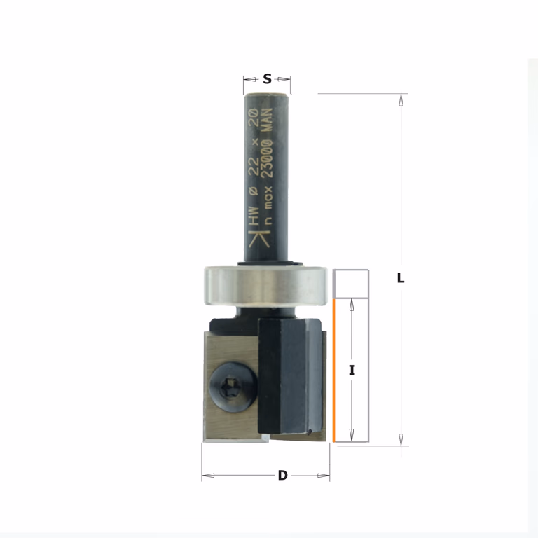 Rechte bovenfrees met WPL-mes met kogellager, HWM D=22mm S=8mm