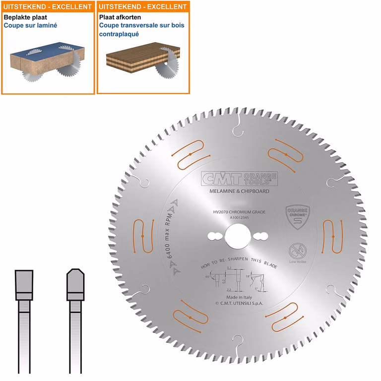 Geluidsarme zaag met chroom-coating D=250mm K=3,2mm P=2,2mm Z80