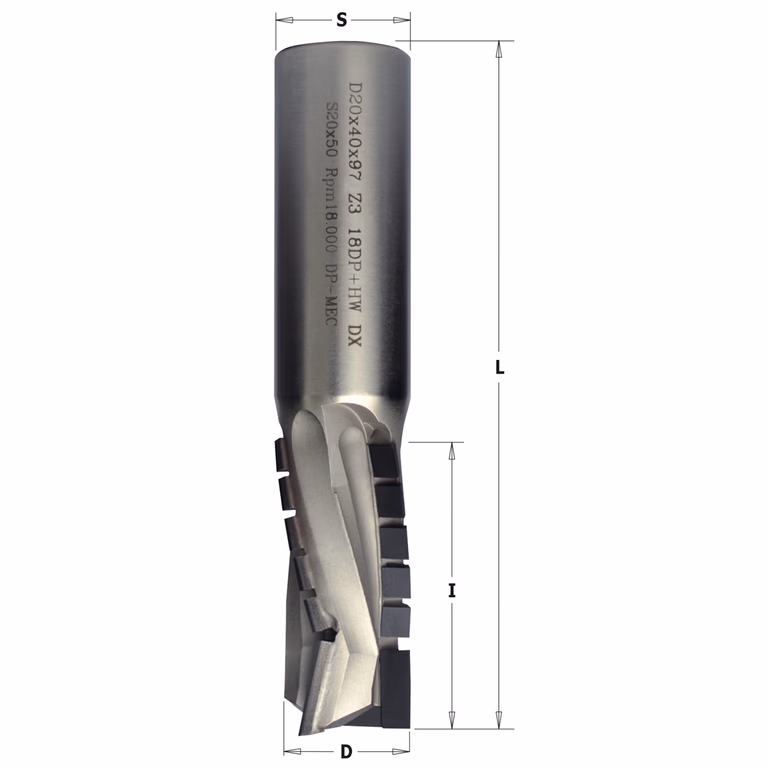 Diamant frees met scherende snij-plaketten D=20mm L=85mm I=30mm Z3 (13 DP+1 HM) NEG