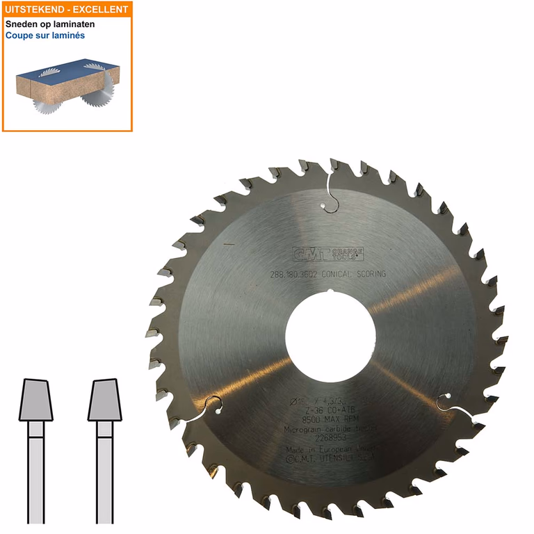 Conische voorritszaag met hardmetalen tanden D=180mm B=45mm P=3,5mm Z36