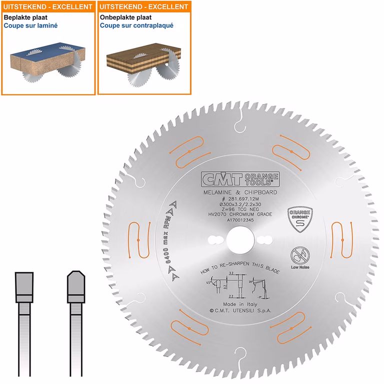 Geluidsarm zaag met chroom -coating zonder voorrits-unit D=300mm Z96