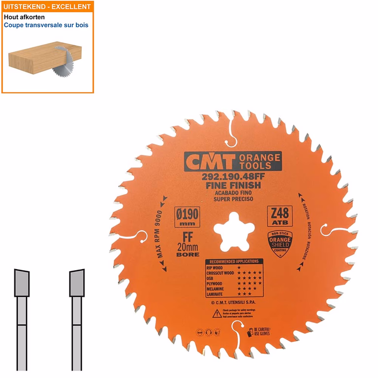 HW afkortcirkelzaag voor draagbare machines D=190mm B=20mm P=1,8mm Z48