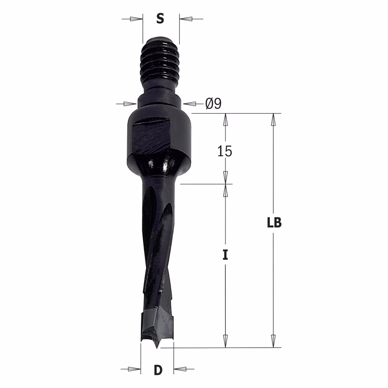 Drevelboor, rechts D=8mm L1=15mm I=30mm