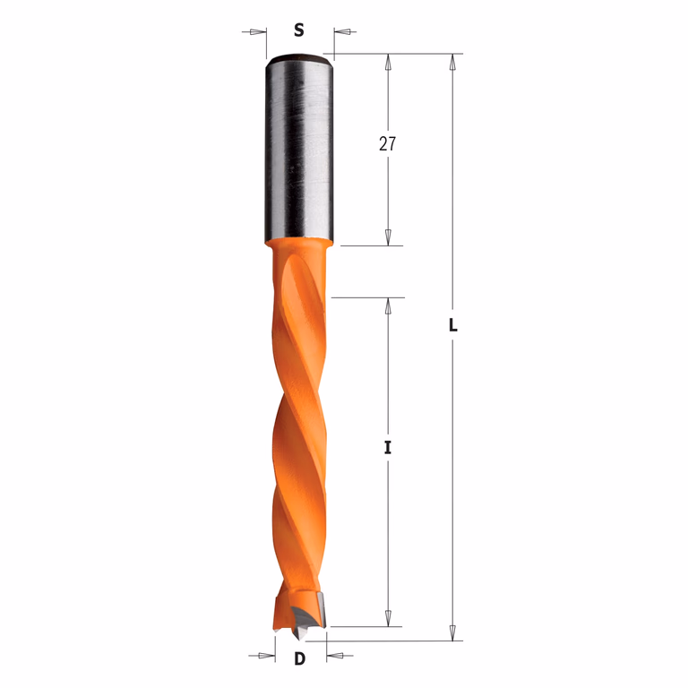 Drevelboor, links D=7mm L=85mm L1=27mm I=50mm
